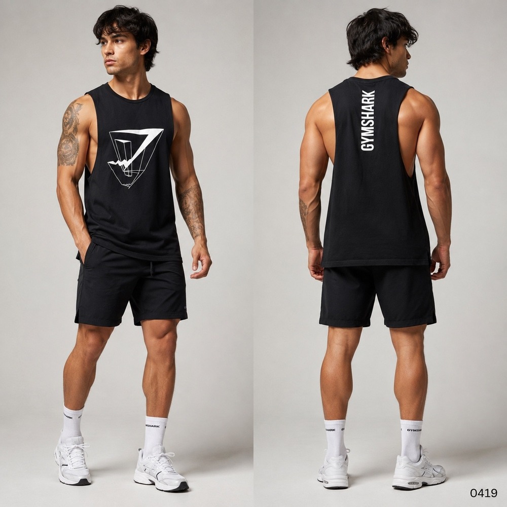 Gymshark Mens Drop Armhole Muscle Tank Top Black Graphic GMTK4217-BK Medium 0419